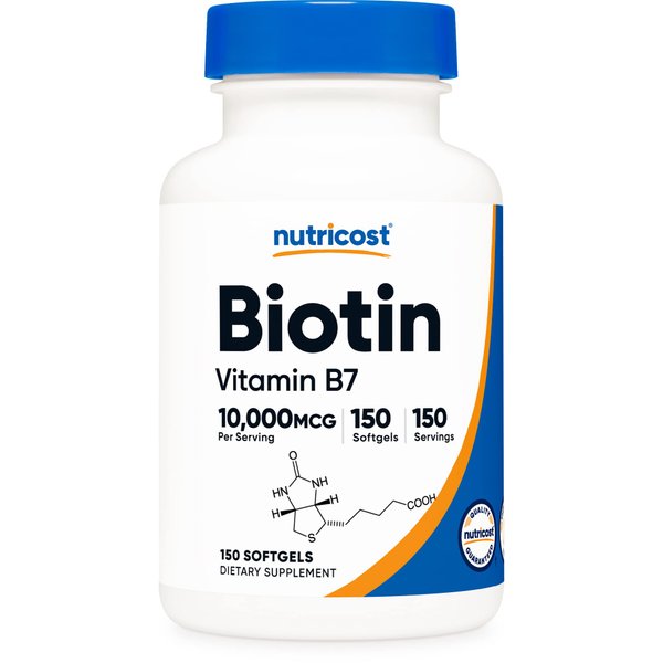 Nutricost Biotin (10,000mcg) in Coconut Oil 150 Softgels - Gluten Free, Non-GMO