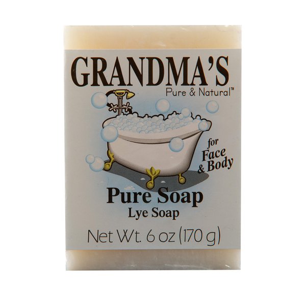 Grandma's Pure Lye Soap Bar - Unscented Face & Body Wash Cleans with No Detergens, Dyes & Fragrances - 6 Ounce (Pack of 1) - 60018