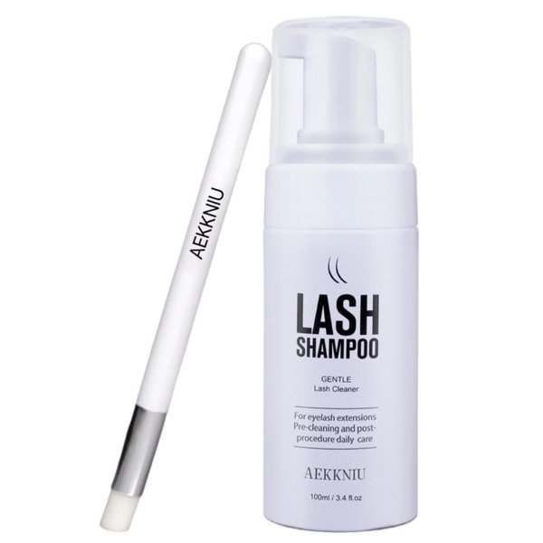 100ml Eyelash Extension Shampoo Brush/AEKKNIU- 3.4 fl.oz/Gentle Foaming Eyelid Cleanser/Extension and Natural Eyelash Cleanser/Safe Makeup Remover/Salon and Home Use