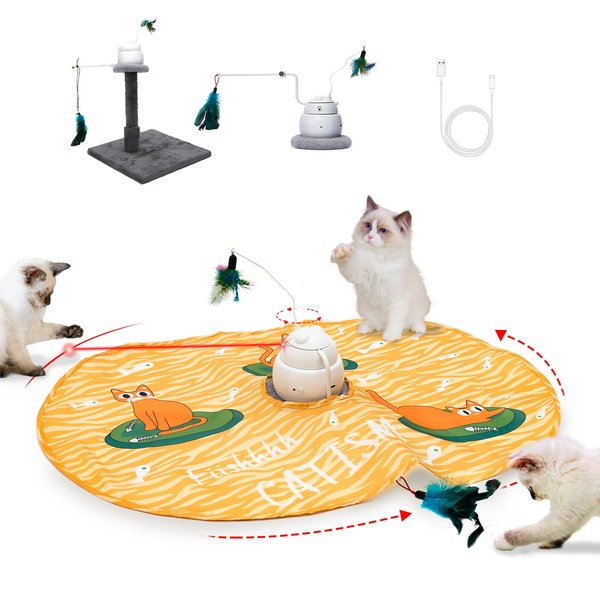 CATISM Cat Toys, Interactive Cat Toys for Indoor Cats, Automatic Cat Toy, 4-in-1 Hide and Seek Kitten Wand Toy, Cat Toys Self Play, Funny Chase Feather for Indoor Exercise