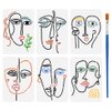 FINGERINSPIRE 6 Pcs Abstract Human Face Stencil with a 16cm Paint Brush, 11.7x8.3inch Portrait Face Pattern Stencils Reusable Plastic Template for Painting on Wall Wood Furniture Fabric