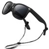RIVBOS Kids Sunglasses Boys&girls with Strap Polarized Rubber Flexible Shades for Toddler and Children Age 3-10 RBK004-2 Black