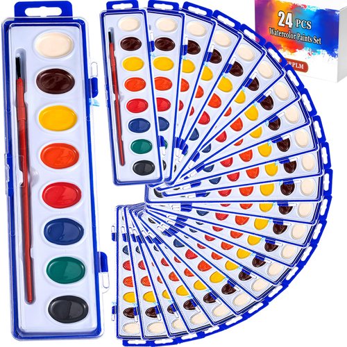 IJRPLM 24 Pack Watercolor Paint Set, 8 Colors Washable Watercolors, Water Color Paint Set for Kids with Paint Brush, Vibrant Assorted Watercolor Set for Party Favors Art Activities All Ages
