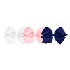 Wee Ones Girls' King Bow 3 Pack Set Solid Grosgrain Variety Pack on a WeeStay No-Slip Hair Clip - White, Light Pink, and Light Navy