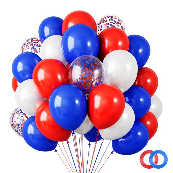 RUBFAC 120pcs 4th of July Patriotic Balloons Arch Garland Kit, 12 Inches Red White and Blue Balloons with Confetti Balloons for Independence Day Nautical Baseball Birthday Party Decorations