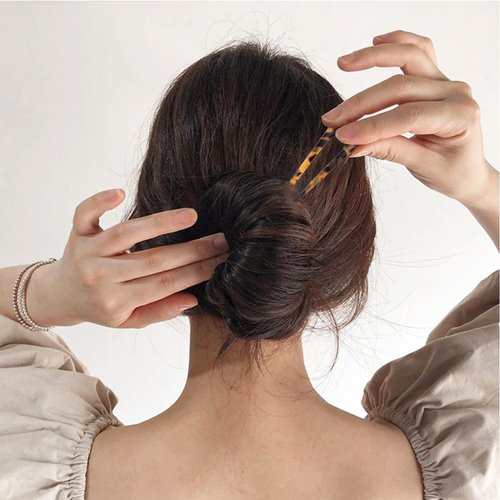 3 Piesces Metal U Shaped Hair Pins for Women, 4.3 Inch French Hair Pins for Buns Vintage Hairstyle Hair Clips Updo Chignon Pins for Girls Tortoise Shell Hair Fork for Thin Thick Hair