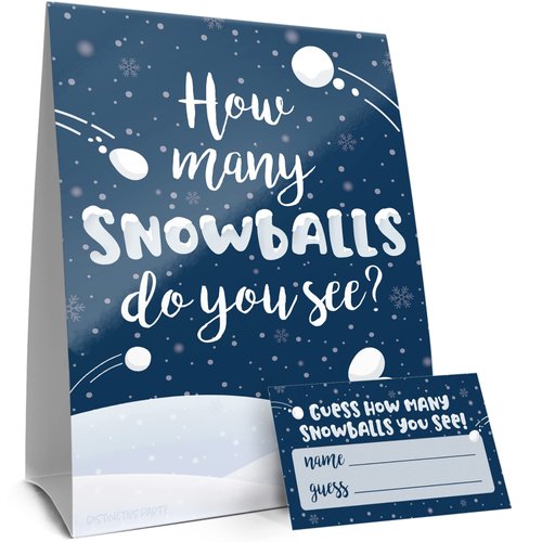 Winter Holiday Party Games – How Many Snowballs Do You See Guessing Game - Sign and 30 Cards - Winter Wonderland, Classroom Snow Day Party, or Little Snowflake (1 Sign and 30 Guessing Cards)