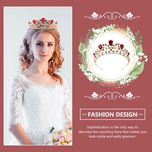 Frcolor Red Crystal Crown,Baroque Ruby Belle Crown Bridal Wedding Rhinestone Tiara Hair Accessories for Women Girls