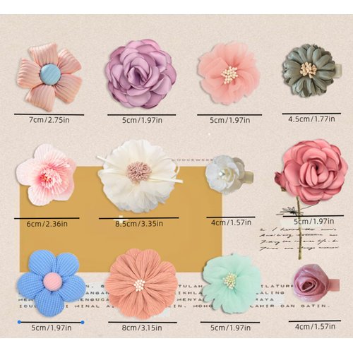 YAOKUA 12PCS Flower Hair Clips Hair Bows,Fully Lined Non Slip For Hair Barrettes Handmade Colourful Hair Accessories For Girls