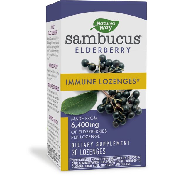 Nature's Way Sambucus Immune Elderberry Lozenges* with Vitamin C, Echinacea, & Zinc, 30 Lozenges