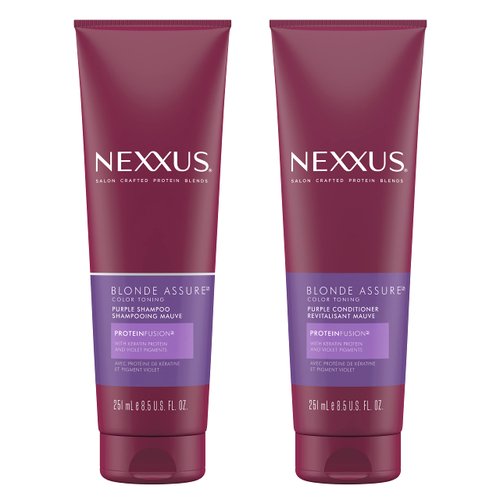 Nexxus Blonde Assure Purple Shampoo & Conditioner Color Assure Combo Pack Blonde, Bleached & Silver Hair Color Shampoo & Conditioner with Keratin Protein & Violet Pigment 13.5 fl oz