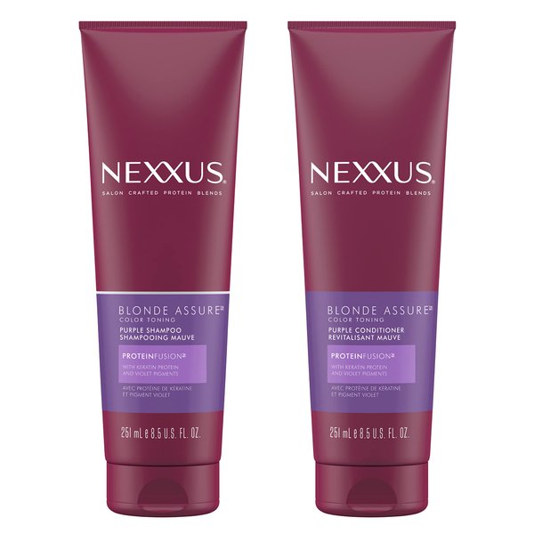 Nexxus Blonde Assure Purple Shampoo & Conditioner Color Assure Combo Pack Blonde, Bleached & Silver Hair Color Shampoo & Conditioner with Keratin Protein & Violet Pigment 13.5 fl oz