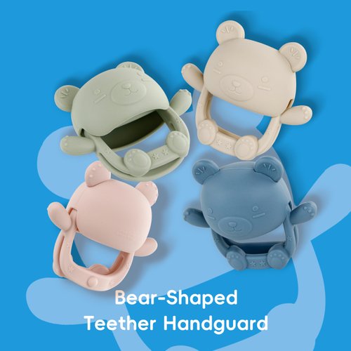 Bear Silicone Baby Teether Teething Toys for 0-12 Months Infants, Food Grade Silicone Teething Mitten, Hand Teether for Sucking Needs, Baby Teether Toys Baby Chew Toys, BPA-Free, Pain Relief (Blue)
