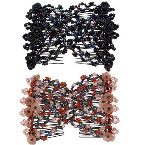 FXQHAN 2 Pcs Magic Hair Comb for Lady Women Girls Hair Styling Combs, Easy Stretch Beaded Combs Clips
