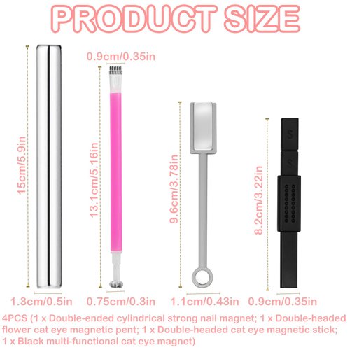 4Pcs Cat Eye Magnet for Nails, Nail Magnets Cateye Magnet for Nails Art, Double-Head Nail Magnetic Cat Eye Gel Nail Polish Magnet Wand Strong Suction Board Nail Manicure Tool Set for Salon DIY Home