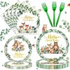 Woodland Baby Shower Party Supplies, Woodland Animal Baby Shower Decorations Include Plates, Napkins, Forks, for Animal Theme Woodland Creatures Party Decorations, Serve 24