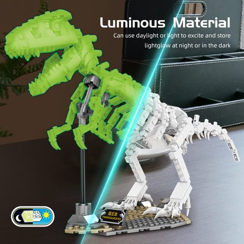 NEWABWN Dinosaur Building Kit,Dinosaur Park World Tyrannosaurus Fossils Creative Animal Building Toys for Boys Girls 6+,Glow in The Dark, Use Sunlight/Lights to Store Energy(435 Pieces)