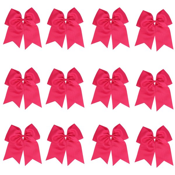 8 Inch Cheerleader Bows Ponytail Holder Solid Color Cheerleading Bows Hair Tie (Shocking Hot Pink)