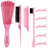 UREELIN Detangling Brush set,Detangler Hair Brush with Teasing & Edge Brush for Curly Hiar, Rat Tail Comb Alligator Hair Clips for 3a to 4c Kinky Wavy/Curly/Coily/Wet/Dry/Oil/Thick/Long Hair(Pink)