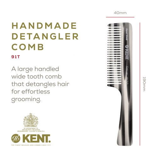 Kent 91TG Detangler Combs for Women Wide Tooth Hair Comb for Curly and Wavy Hair - Wide Tooth Combs and Wet Hair Comb, Large Handle Wide Tooth Shower Comb for Hair for Effective Detangling Kent Comb