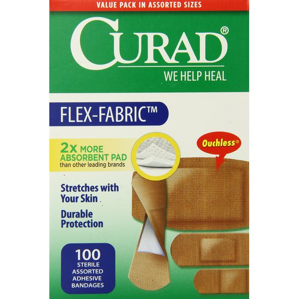 Curad Flex-Fabric Adhesive Bandages, Assorted Sizes, 100 Count (Pack of 6)