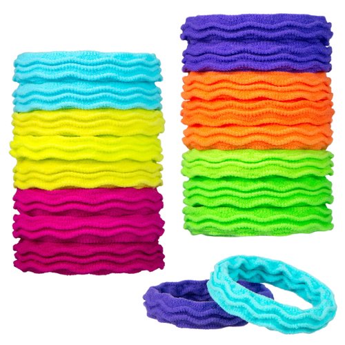 Expressions 18pc Waved Ponytail Elastic Set in Bright Colors - Ponytail Holders Hair Ties Value Pack - Colorful Ponytail Holders Wavy Textured Hair Ties For Women