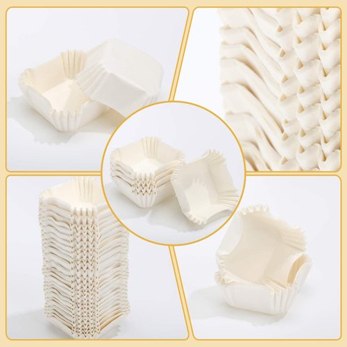 Tanlade 350 Pcs Square Mini Cupcake Liners Disposable Brownie Baking Cups Pan Liners Paper Baking Cup for Cupcakes and Cup Liners Party Supplies for Weddings Birthdays Baby Showers (White)