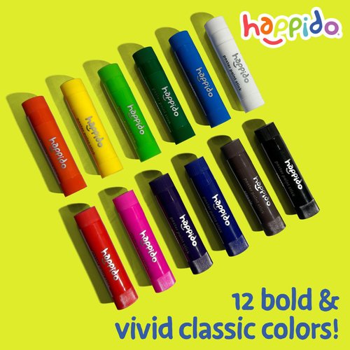 International Arrivals Happido Set of 12 Twistable Tempera Paint Sticks For Kids, Quick Drying, No Mess Art Supplies for Toddlers and Kids Ages 4-6 [CLASSIC COLORS]