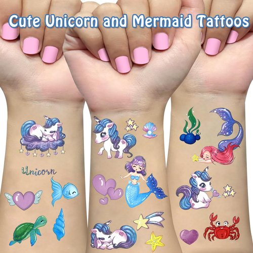 Ozepao 480 Pieces Unicorn & Mermaid Temporary Tattoos for Kids Girls Party Favors Birthday Decorations & Supplies