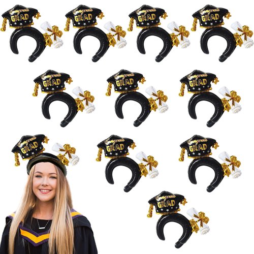 AEGYPIUS Graduation Headband and Balloon Set - 10-Pack Grad Hat Headbands, Cap Balloons for 2024 Graduates, Congrats Party Decorations