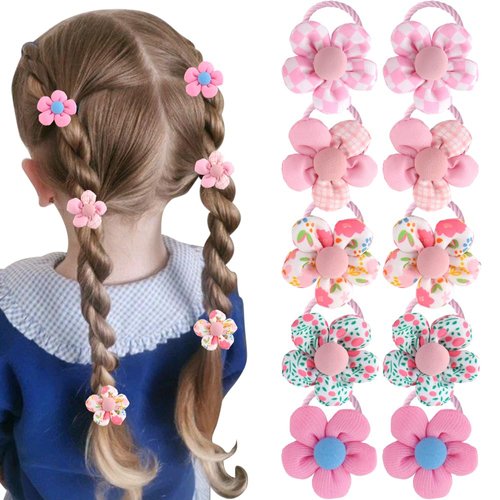 10Pcs Flower Hair Ties for Girls Flower Hair Tie Baby Toddler Hair Bands Colorful Ponytail Holders for Kids Small Hair Elastics Hair Scrunchie Soft Cute Hair Ties No Damage Hair Band Hair Accessories