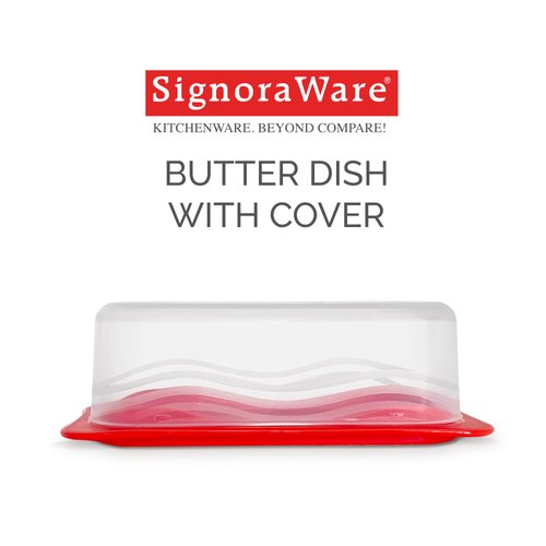 Signoraware Butter Dish with Lid -Butter Keeper Container with Clear Lid for Countertop, Frige- Durable Plastic, Unbreakable Standard Butter Dish Holder For Home, Camping, Multipurpose Bpa Free- Red