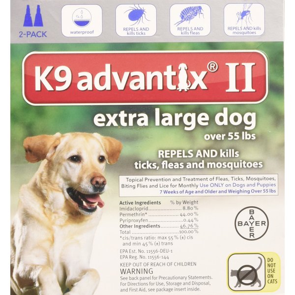 Bayer K9 Advantix II, Flea And Tick Control Treatment for Dogs, Over 55 Pound, 2-Month Supply