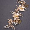 Teyglen Wedding Gold Rhinestones Hair Comb Dainty Flower Leaf Crystal Pearls Hair Comb Bridal Headband Hair Accessories Crystals Bridal Side Hair Comb Hair Pieces for Women Bride Girls (Gold)