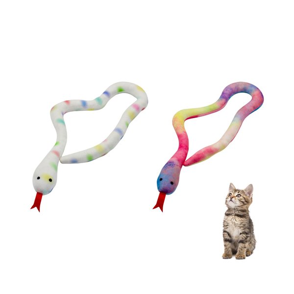 Andiker 2PCS Snake Cat Toys, 23.6 Inches Long Realistic Snake Shape Cat Plush Toy with Bite-Resistant Fabric Interactive Cat Toy for Indoor Cats to Bite Chew Keep Teeth Clean (Rainbow)