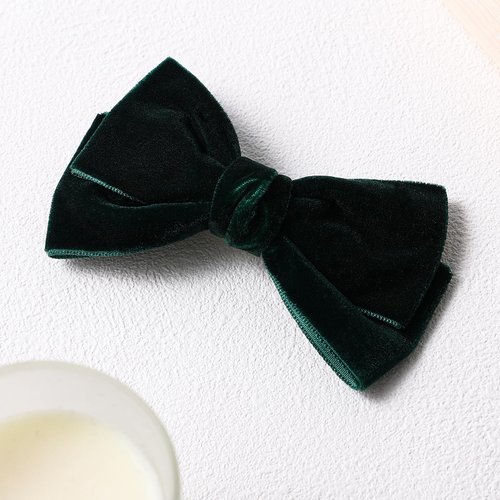 Velvet Hair Bows Dark Green Ribbon Alligator Clip Barrettes Hair Pins 4" Christmas Early Spring Holiday Dress outfit Decor Accessories for Women Toddler Teen Girls Xmas Birthday Gift