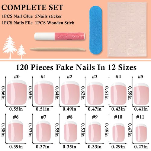 LoveOurSHome 120pc French Press on Nails Short Fake Nail Short Press on Nail Square False Nail White Acrylic French Tips Press quare Nail Short Artificial Nail & Glue Adhesive Tabs for Women Girls