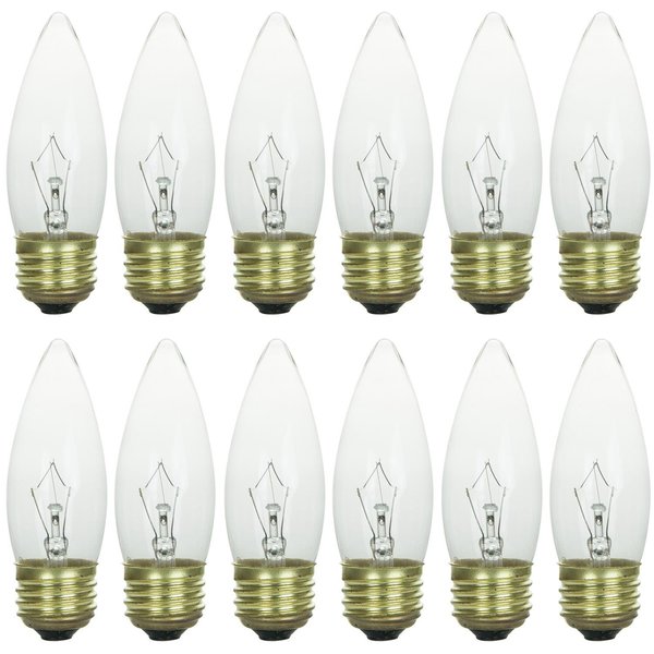 Sunlite Incandescent 25 Watt Torpedo Tip Chandelier 194 Lumens Clear Bulb 12 Pack