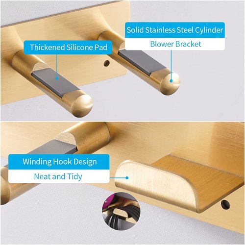 Self Adhesive Organizer Hair Dryer Holder Wall Mounted Compatible with Dyson Blow Dryer Gold Banjekt