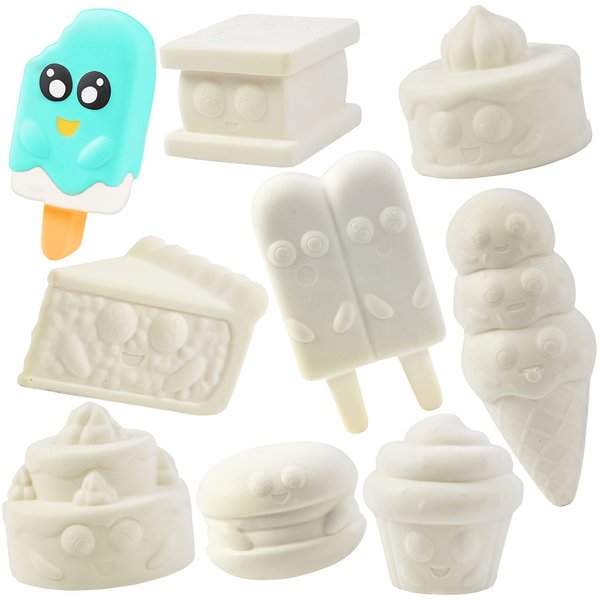 DIY Party Craft Kit Jumbo Dessert Friends Squishies (9 Unique Desserts)-White Kawaii Scented Slow Rising Squishy Toys, Scented Stress Relief , Kids Classroom, Birthday Activity Gift (4"-6")