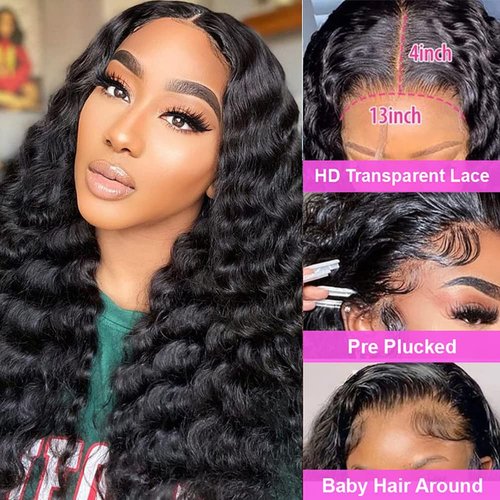 Uesoels 26 Inch Lace Front Wigs Human Hair Loose Deep Wave 13x4 Lace Front Wig Human Hair Pre Plucked with Baby Hair 180 Density Brazilian Virgin Human Hair Wig