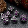 Haxtec Metal DND Dice Set Black Purple Dragon Pattern D&D Dice Set with Leather Dice Bag Metal Polyhedral Dice for Dungeons and Dragons TTRPG Gifts