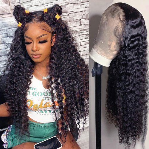 13x4 Deep Wave Lace Front Wigs Human Hair Pre Plucked 22 Inch Curly Lace Front Wig Human Hair 180 Density Deep Wave Frontal Wig for Women Glueless Wigs Human Hair with Natural Hairline (22 Inch)