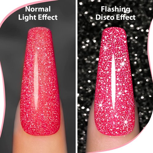 RARJSM Gel Liner Nail Art Reflective Glitter Gel Nail Polish Thin Brush Silver Neon Hot Pink Flash Diamond Painted Gel 2PCS Set Soak Off Curing Requires 8ml for Home Salon DIY Nail Design Decoration