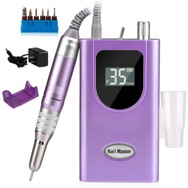 35000RPM Portable Nail Drill Machine, HoMove Professional Nail Drill Machine, Rechargeable Electric Efile Nail Drill for Acrylic Gel Nails, Cordless Portable Nail Drill【Purple】