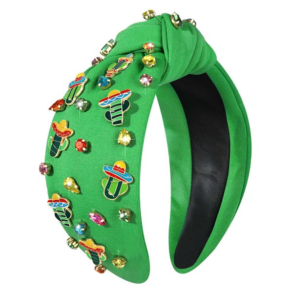 Cinco De Mayo Headband Mexican Sombrero Cactus Charm Knotted Headband Rhinestone Jewelry Mexican Independence Day Hairband Hair Accessories Gift for Women