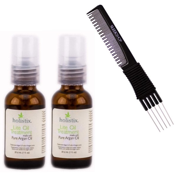 HOLISTIX by Retro Hair, Lite Oil Treatment, Made with Pure ARGAN OIL, Light Hair Serum (w/ Sleek Premium Carbon Teasing Comb) Holistic Moroccan Morocco (1.0 oz (PACK OF 2))