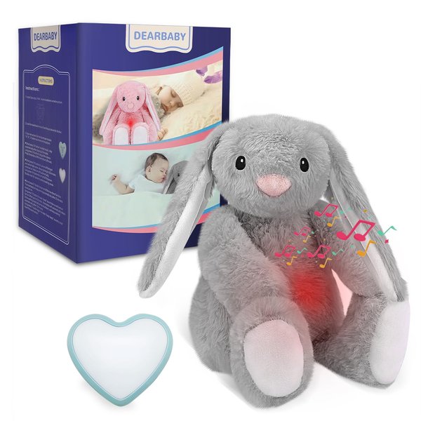 DEARBABY Baby Soother Cry Activated Sensor Toys,Heartbeat Bunny for Babies,Plush Stuffed Animal for Newborn Infants,Baby Toy Vibrating with Mom’s Heartbeat, for Girls and Boys