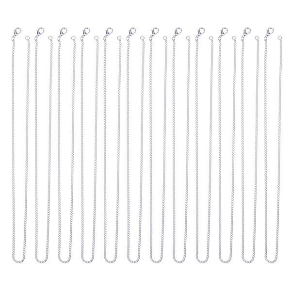Outus 12 Pack Iron DIY Chain Necklaces Lobster Clasp Link Chain Necklaces Silver Plated (18 Inch)