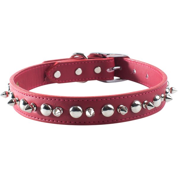 OmniPet Signature Leather Pet Collar with Spike and Stud Ornaments, Red, 3/4 by 18"